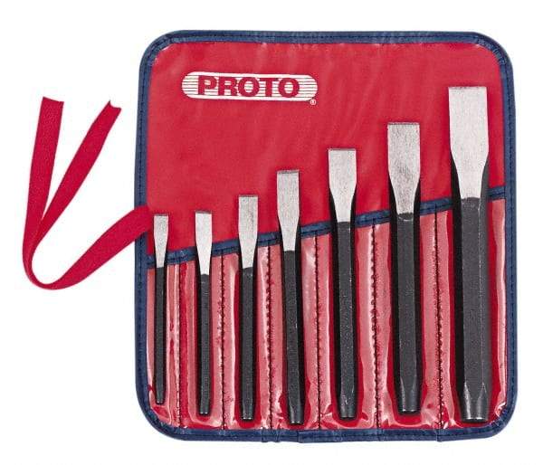 Proto - 7 Piece Cold Chisel Set - 5-1/2, 5-3/8, 5-9/16, 6, 6-3/4, 7-3/8 & 8" OAL, Sizes Included 5/16 to 7/8" - Industrial Tool & Supply