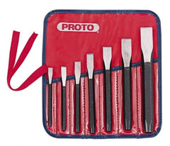 Proto - 7 Piece Cold Chisel Set - 5-1/2, 5-3/8, 5-9/16, 6, 6-3/4, 7-3/8 & 8" OAL, Sizes Included 5/16 to 7/8" - Industrial Tool & Supply
