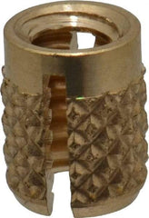 E-Z LOK - #6-32 UNC Brass Flush Press Fit Threaded Insert for Plastic - 1/4" OAL, 0.199" Insert Diam, 3/16" Hole Diam, 3/16" Drill - Industrial Tool & Supply