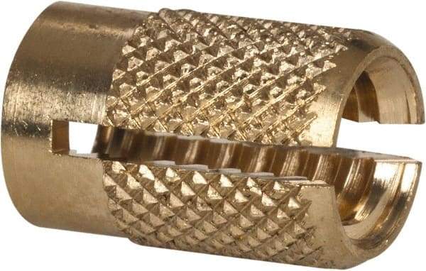E-Z LOK - 1/4-20 UNC Brass Flush Press Fit Threaded Insert for Plastic - 1/2" OAL, 0.326" Insert Diam, 5/16" Hole Diam, 5/16" Drill - Industrial Tool & Supply