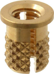 E-Z LOK - #8-32 UNC Brass Flanged Press Fit Threaded Insert for Plastic - 5/16" OAL, 0.23" Insert Diam, 7/32" Hole Diam, 7/32" Drill - Industrial Tool & Supply
