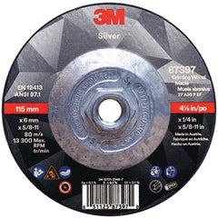 3M Silver Depressed Center Grinding Wheel 87397 T27 Quick Change 4.5″ × 1/4″ × 5/8-11 - Industrial Tool & Supply
