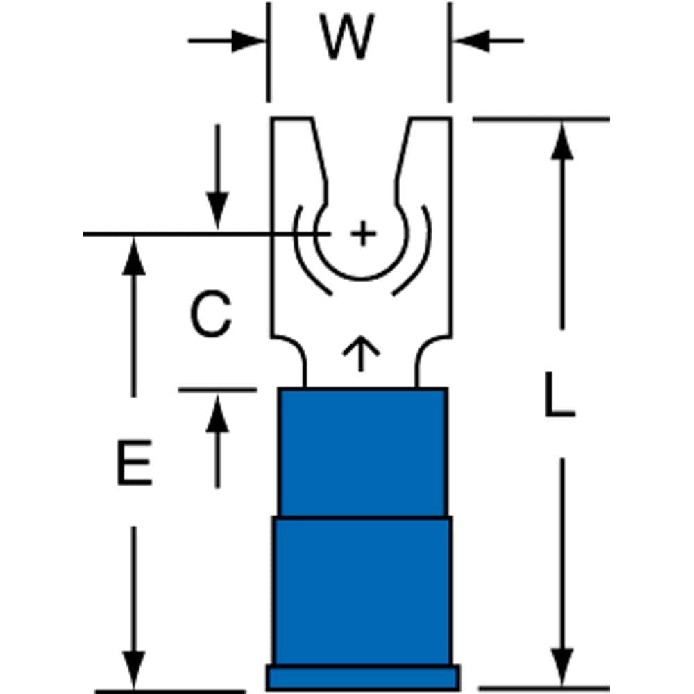 3M - #8 Stud, 16 to 14 AWG Compatible, Partially Insulated, Crimp Connection, Locking Fork Terminal - Industrial Tool & Supply