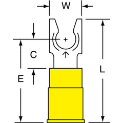 3M - #10 Stud, 12 to 10 AWG Compatible, Partially Insulated, Crimp Connection, Standard Fork Terminal - Industrial Tool & Supply