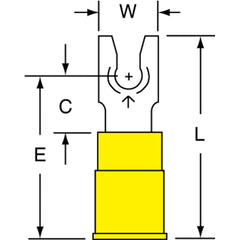3M - #6 Stud, 12 to 10 AWG Compatible, Partially Insulated, Crimp Connection, Standard Fork Terminal - Industrial Tool & Supply