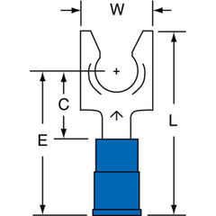 3M - 1/4" Stud, 16 to 14 AWG Compatible, Partially Insulated, Crimp Connection, Locking Fork Terminal - Industrial Tool & Supply