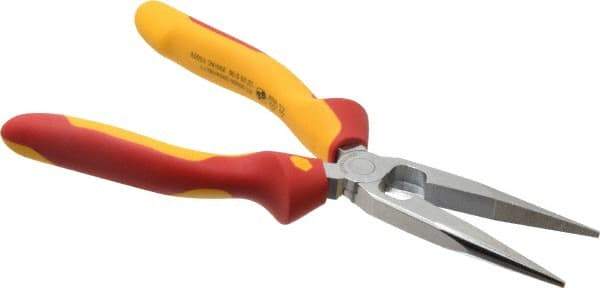 Wiha - 8" OAL, 2-3/4" Jaw Length x 3/4" Jaw Width, Long Nose Side Cutting Insulated Pliers - Extended Reach Pliers - Industrial Tool & Supply