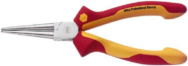 Wiha - 6-5/16" OAL, 1-11/16" Jaw Length x 11/16" Jaw Width, Long Nose Side Cutting Insulated Pliers - Serrated Jaw, Round Nose Head - Industrial Tool & Supply