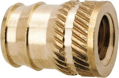 E-Z LOK - 1/4-20, 0.321" Small to 0.363" Large End Hole Diam, Brass Double Vane Tapered Hole Threaded Insert - 3/8" Insert, 0.332" Pilot Diam, 1/2" OAL, 0.194" Min Wall Thickness, 11/32" Drill, 0.194" Min Grip - Industrial Tool & Supply