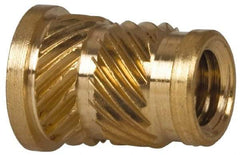 E-Z LOK - 1/4" Drill, 10 32 UNF, 0.278" Diam, Brass Headed Heat Installed Threaded Insert - 1/4" Hole, 0.418" OAL x 0.043" High, 5/16" Head Diam - Industrial Tool & Supply