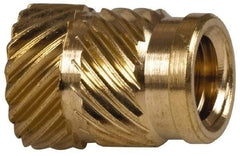 E-Z LOK - 1/4" Drill, 10 32 UNF, 0.278" Diam, Brass Unheaded Heat Installed Threaded Insert - 1/4" Hole, 3/8" OAL - Industrial Tool & Supply