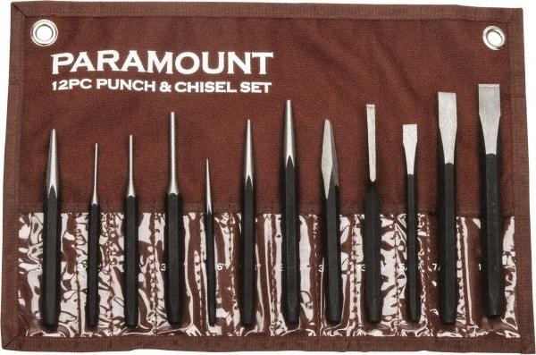Paramount - 12 Piece Punch & Chisel Set - 13/64 to 1/2" Chisel, 3/8 to 3/16" Punch, Hexagon Shank - Industrial Tool & Supply