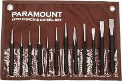 Paramount - 12 Piece Punch & Chisel Set - 13/64 to 1/2" Chisel, 3/8 to 3/16" Punch, Hexagon Shank - Industrial Tool & Supply