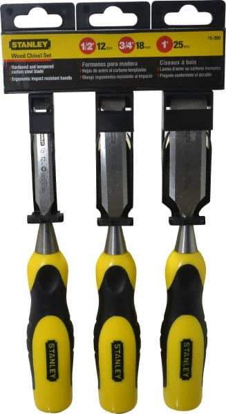 Stanley - 3 Piece Wood Chisel Set - 9" OAL, Bi-Material, Sizes Included 1/2 to 1" - Industrial Tool & Supply