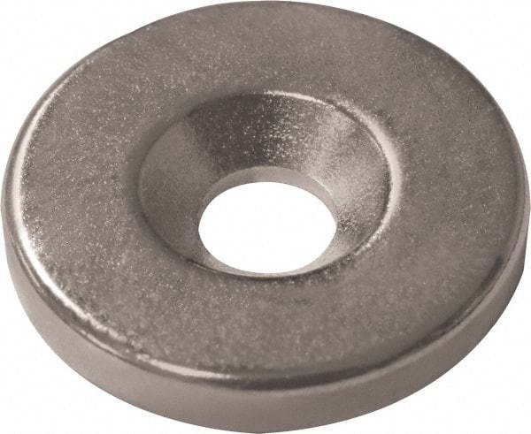 Mag-Mate - 3/4" Long x 3/4" Diam x 1/8" High, 1 Mounting Hole, 12 Poles, Ring Neodymium Rare Earth Holding Magnet - 8 Lb Average & 16 Lb Max Pull Force, M6 Mounting Hole, Countersunk Hole Style, 180°F Max Operating Temp - Industrial Tool & Supply