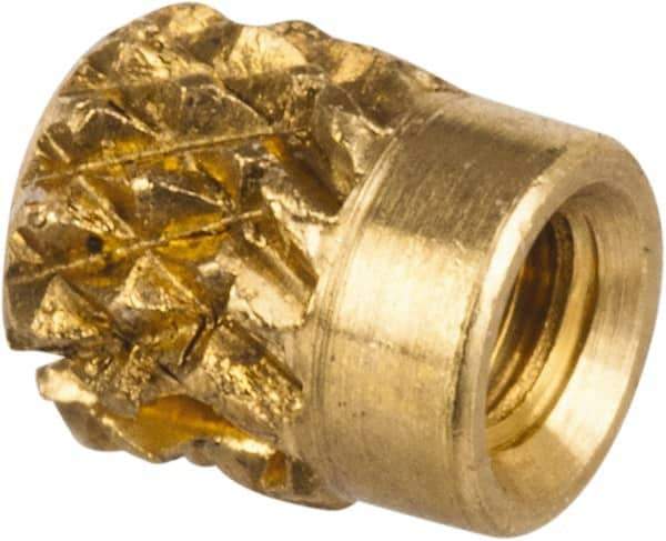 E-Z LOK - #0-80 UNF Brass Flush Press Fit Threaded Insert for Plastic - 1/8" OAL, 0.104" Insert Diam, 3/32" Hole Diam, 3/32" Drill - Industrial Tool & Supply