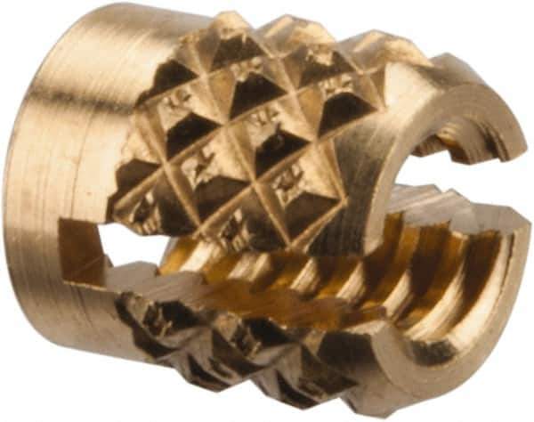 E-Z LOK - #4-40 UNC Brass Flush Press Fit Threaded Insert for Plastic - 3/16" OAL, 0.166" Insert Diam, 5/32" Hole Diam, 5/32" Drill - Industrial Tool & Supply