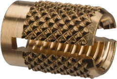 E-Z LOK - #10-24 UNC Brass Flush Press Fit Threaded Insert for Plastic - 0.357" OAL, 0.262" Insert Diam, 1/4" Hole Diam, 1/4" Drill - Industrial Tool & Supply