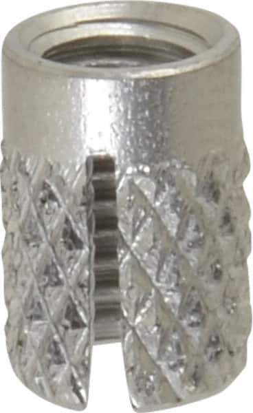 E-Z LOK - #10-32 UNF Grade 303 Stainless Steel Flush Press Fit Threaded Insert for Plastic - 0.357" OAL, 0.262" Insert Diam, 1/4" Hole Diam, 1/4" Drill - Industrial Tool & Supply