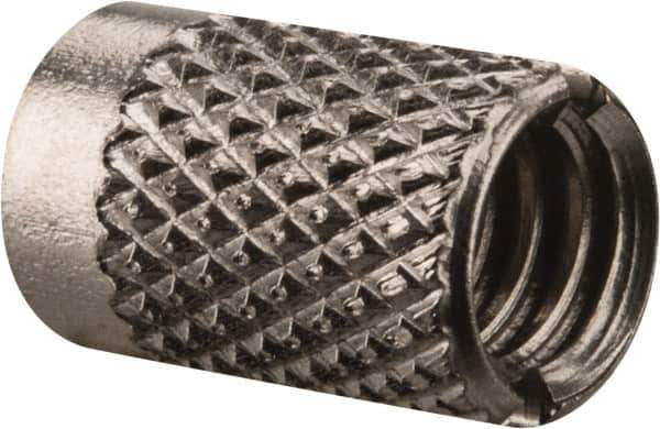 E-Z LOK - 1/4-20 UNC Grade 303 Stainless Steel Flush Press Fit Threaded Insert for Plastic - 1/2" OAL, 0.326" Insert Diam, 5/16" Hole Diam, 5/16" Drill - Industrial Tool & Supply