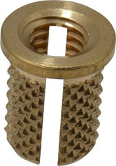 E-Z LOK - #10-32 UNF Brass Flanged Press Fit Threaded Insert for Plastic - 3/8" OAL, 0.262" Insert Diam, 1/4" Hole Diam, 1/4" Drill - Industrial Tool & Supply