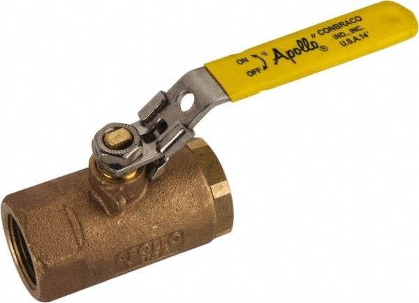 Apollo - 1" Pipe, Standard Port, Bronze Standard Ball Valve - 2 Piece, NPT Ends, Locking Lever Handle, 600 WOG, 150 WSP - Industrial Tool & Supply