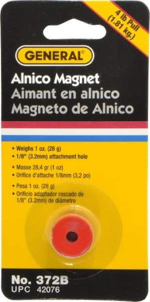 General - 3/4" Diam, 1/8" Hole Diam, 4 Lb Max Pull Force Alnico Button Magnet - 1/2" High - Industrial Tool & Supply