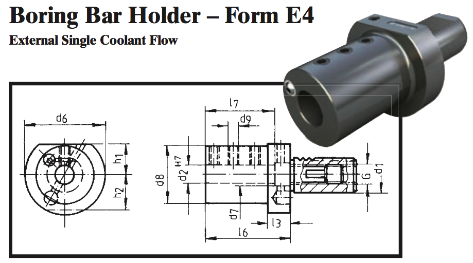 VDI Boring Bar Holder - Form E4 (External Single Coolant Flow) - Part #: CNC86 54.5045 - Industrial Tool & Supply