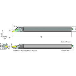 .500 Shank Coolant Thru Boring Bar- -50° Lead Angle for VCMT 221 Style Inserts - Industrial Tool & Supply