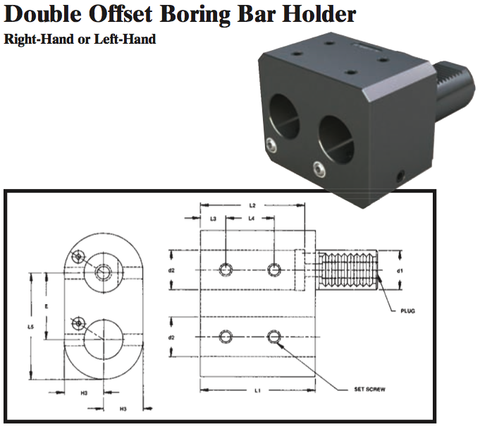 VDI Double Offset Boring Bar Holder (Left Hand) - Part #: CNC86 92.6050 - Industrial Tool & Supply