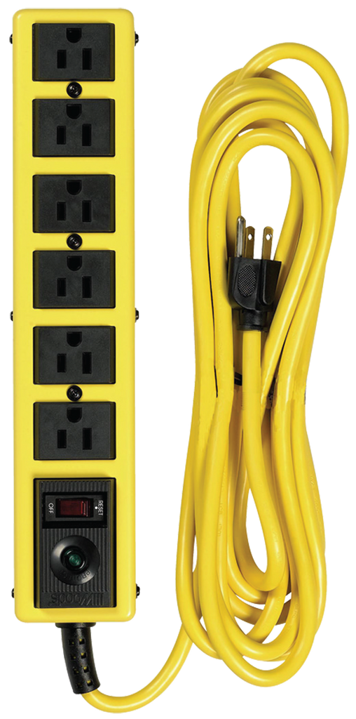 6 Outlet - Black/Yellow - Surge Protector/Circuit Breaker - Industrial Tool & Supply