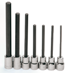 7 Piece - #9320551 - 1/8; 5/32; 3/16; 7/32; 1/4; 5/16; 3/8" - 3/8" Drive - Socket Drive Extra Long Hex Bit Set - Industrial Tool & Supply