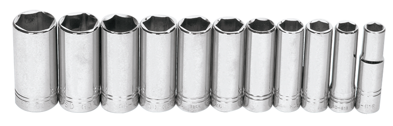 11 Piece - #9321367 - 1/2 to 1-1/8" - 1/2" Drive - 6 Point - Deep Socket Set - Industrial Tool & Supply