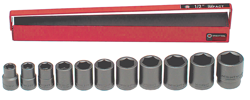 11 Piece - #411 - 7/16 to 1-1/16" - 1/2'' Drive - 6 Point - Impact Socket Set - Industrial Tool & Supply