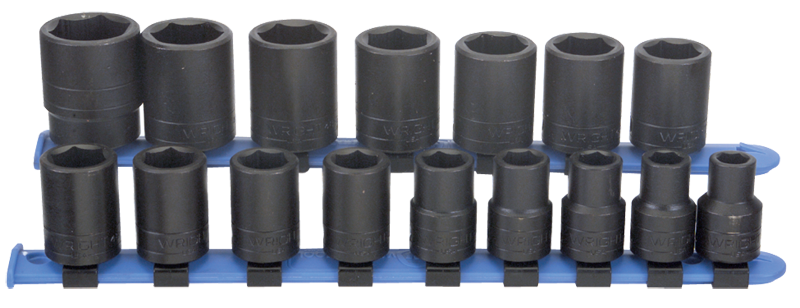 16 Piece - #466 - 10 to 27mm - 1/2'' Drive - 6 Point - Metric Impact Socket Set - Industrial Tool & Supply