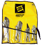 Locking Plier Set -- 4pc. Chrome Plated- Includes: 5"; 10" Curved Jaw / 6" Long Nose / 7" Straight Jaw - Industrial Tool & Supply
