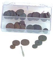 #707 Resin Bonded Rubber Kit - Small Wheel & Mandrel - Various Shapes - Equal Assortment Grit - Industrial Tool & Supply