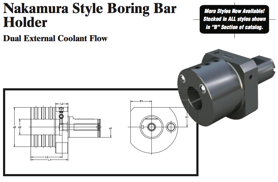 Nakamura Style Boring Bar Holder (Dual External Coolant Flow) - Part #: NK52.5012 - Industrial Tool & Supply