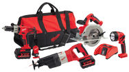 #0928-29 - 28V-Lithion Ion - Includes: Hammer Drill; Reciprocating Saw; Circular Saw; Worklight; Batteries; Charger - 4 Pc. Cordless Combo Tool Kit - Industrial Tool & Supply