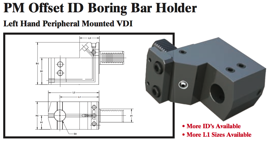 PM Offset ID Boring Bar Holder (Left Hand Peripheral Mounted VDI) - Part #: PM56.3025LL - Industrial Tool & Supply