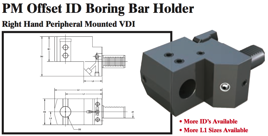 PM Offset ID Boring Bar Holder (Right Hand Peripheral Mounted VDI) - Part #: PM56.3025RS - Industrial Tool & Supply