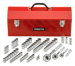 Proto® 1/4", 3/8", & 1/2" Drive 81 Piece Socket Set- 6 & 12 Point w/ Box J9971R - Industrial Tool & Supply