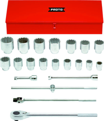 Proto® 1" Drive 22 Piece Socket Set - 12 Point - Industrial Tool & Supply