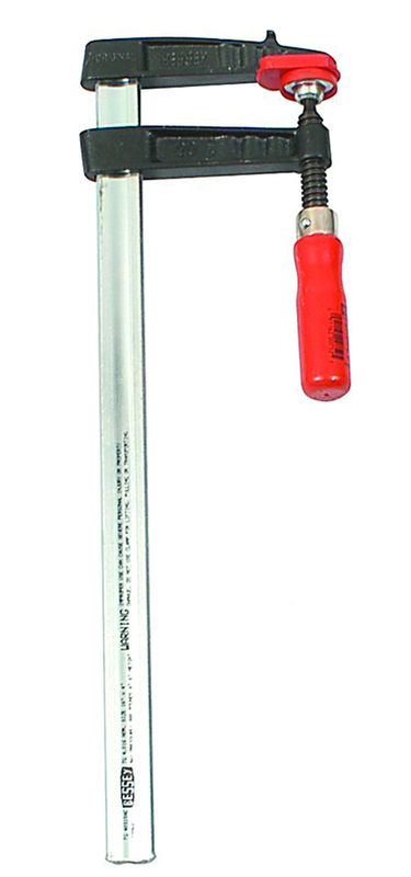 Light Duty Trademan Clamp - 12" Capacity - 4" Throat Depth - Wood Handle, Standard Morepad - Profiled Rail and cast jaws - Industrial Tool & Supply