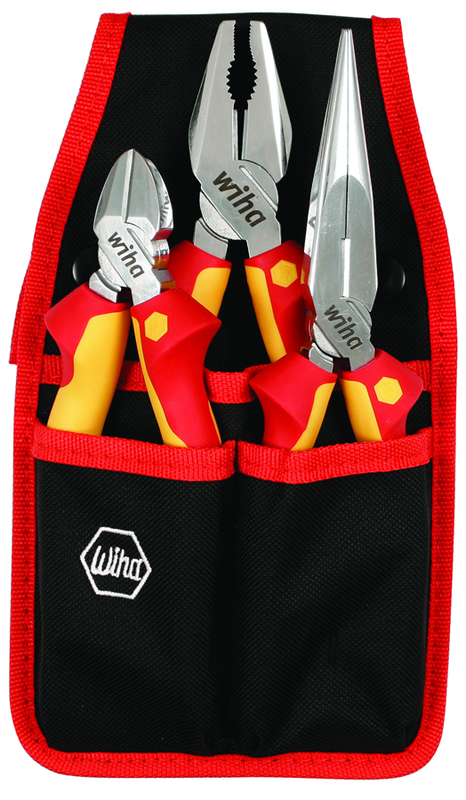 3 Piece - Insulated Belt Pack Pouch Set with 6.3" Diagonal Cutters; 8" Long Nose Pliers; 8" Combination Pliers in Belt Pack Pouch - Industrial Tool & Supply