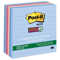 Post-it Super Sticky Recycled Notes 675-6SSNRP 4″ × 4″ (101 mm × 101 mm) Bali Collection Lined - Exact Industrial Supply