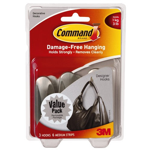 Command Medium Designer Hook 17081BN-3ES Brushed Nickel - Exact Industrial Supply