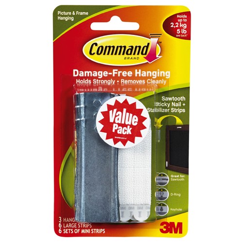 Command Universal Picture Hangers 3 hangers 6 strips 6 stabilizer pairs 17047-3ES - Exact Industrial Supply