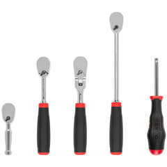 Ratchet Sets; Drive Size: 1/4 in; Overall Length (Inch): 3, 6, 9; Head Shape: Pear; Head Features: Compact; Head Style: Reversible, Fixed; Material: Steel; Handle Type: Non-Slip; Finish: Full-Polished