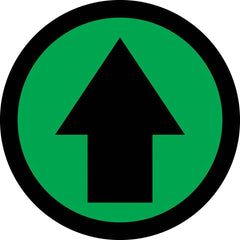 Adhesive Backed Floor Signs; Message Type: Traffic Control; Message/Graphic: Graphic Only; Message or Graphic: Graphic Only; Legend: Arrow Graphic; Material: Vinyl; Legend Color: Black; Color: Black, Green; Shape: Circle